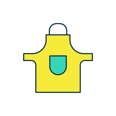 Doldurulmuş ana hatlı mutfak önlüğü simgesi beyaz arkaplanda izole edildi. Yemek pişirmek için şef üniforması. Vektör.