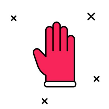 Doldurulmuş plastik eldiven simgesi beyaz arka planda izole edilmiş. Lateks el koruması işareti. Ev işi temizlik ekipmanları sembolü. Vektör.