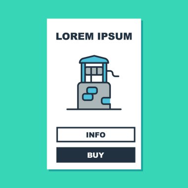 Doldurulmuş kuyu simgesi turkuaz arka planda izole edildi. Vektör.