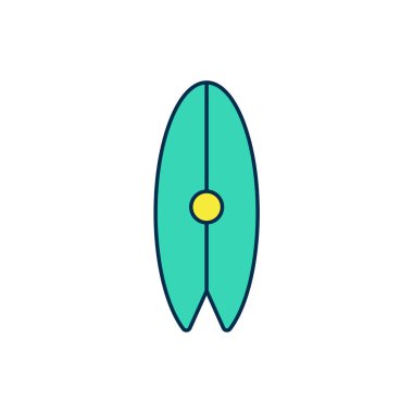 Doldurulmuş ana hatlı sörf tahtası simgesi beyaz arkaplanda izole edildi. Sörf tahtası. Olağanüstü bir spor. Spor malzemeleri. Vektör