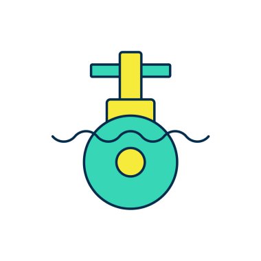 Beyaz arka planda izole edilmiş ana hatlı denizaltı simgesi. Askeri gemi. Vektör