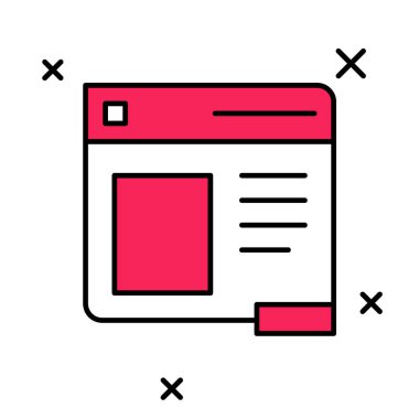 Doldurulmuş ana hatlı Tarayıcı pencere simgesi beyaz arkaplanda izole edildi. Vektör