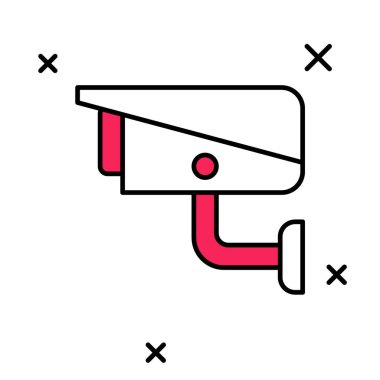 Beyaz arkaplanda izole edilmiş ana hatlı güvenlik kamerası simgesi. Vektör