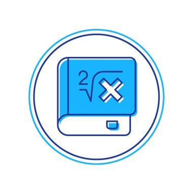 Beyaz arkaplanda izole edilmiş kelime matematik ikonu ile ana hatlarıyla dolu bir kitap. Matematik kitabı. Okula geri dönmekle ilgili eğitim konsepti. Vektör