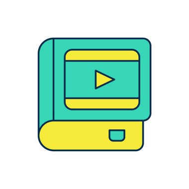 Beyaz arka planda izole edilmiş sinema ikonu hakkındaki ana hatlarıyla dolu bir kitap. Vektör