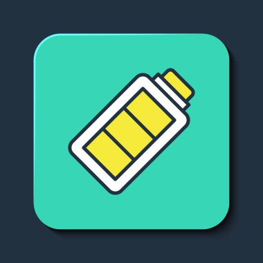 Doldurulmuş Batarya şarj seviyesi göstergesi simgesi mavi arkaplanda izole edildi. Turkuaz kare düğme. Vektör