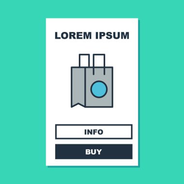 Doldurulmuş kağıt poşet ikonu turkuaz arka planda izole edilmiş. Paket işareti. Vektör