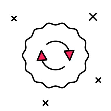 Beyaz arkaplanda izole edilmiş ana hatlı geri dönüşüm sembolü simgesi. Dairesel ok simgesi. Çevre geri dönüşümü yeşile döner. Vektör