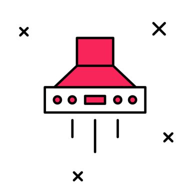 Doldurulmuş ana hatlı mutfak çıkarıcı fan simgesi beyaz arkaplanda izole edildi. Mutfak kaputu. Mutfak egzozu. Ev aletleri. Vektör