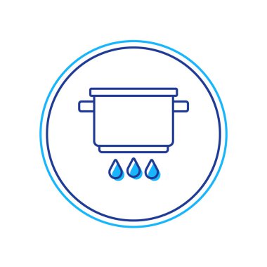 Beyaz arka planda izole edilmiş ateş ikonunda ana hatlarıyla pişirme kabı. Haşlama ya da güveç besin sembolü. Vektör