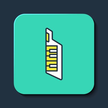Filled outline Keytar icon isolated on blue background. Musical instrument. Turquoise square button. Vector