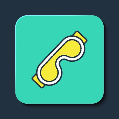 Doldurulmuş göz maskesi simgesi mavi arkaplanda izole edildi. Uyku maskesi. Turkuaz kare düğme. Vektör