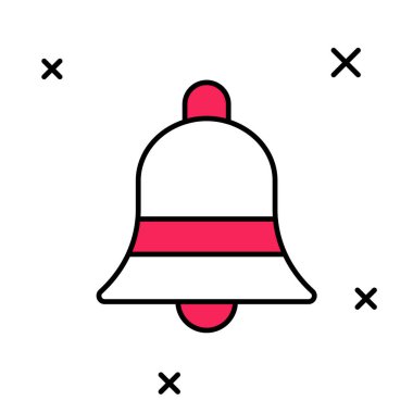 Doldurulmuş ana hat zil simgesi beyaz arkaplanda izole edildi. Alarm sembolü, servis zili, el zili işareti, uyarı sembolü. Vektör