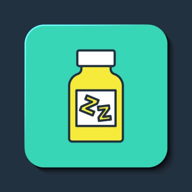 Mavi arka planda izole edilmiş uyku hapı ikonu. Turkuaz kare düğme. Vektör