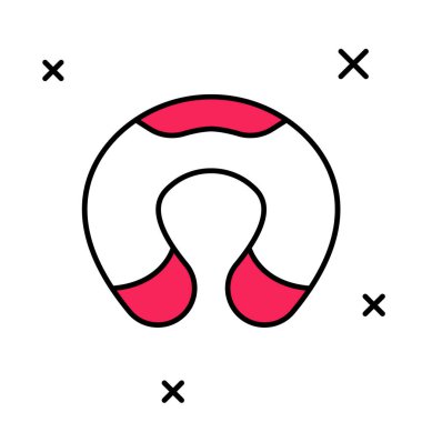 Doldurulmuş seyahat boyun yastığı simgesi beyaz arka planda izole edilmiş. Yastık U şeklinde. Vektör