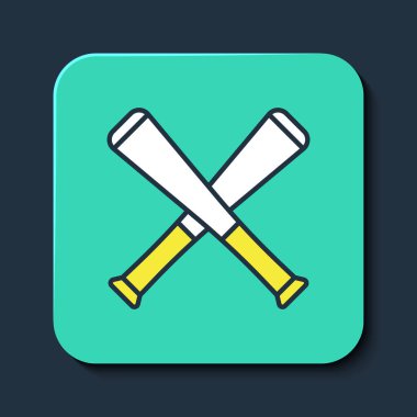 Filled outline Crossed baseball bat icon isolated on blue background. Turquoise square button. Vector