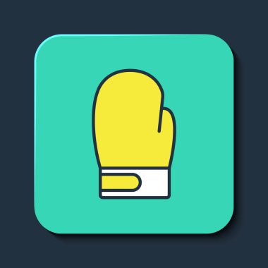 Doldurulmuş boks eldiveni simgesi mavi arkaplanda izole edildi. Turkuaz kare düğme. Vektör
