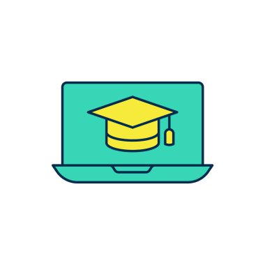 Beyaz arkaplanda izole edilmiş dizüstü bilgisayar simgesine özet geçmiş dolduruldu. Çevrimiçi öğrenme ya da e-öğrenme kavramı. Vektör