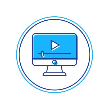 Doldurulmuş Online oynatma simgesi beyaz arkaplanda izole edildi. Oyun işaretli film şeridi. Vektör