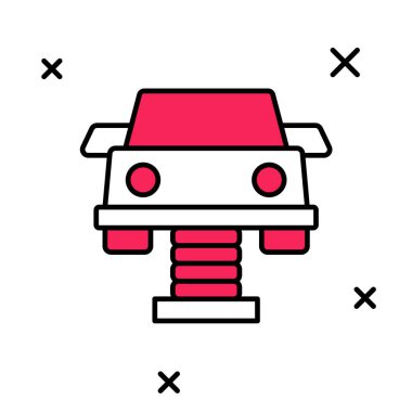 Beyaz arkaplanda izole edilmiş oyun alanı simgesindeki ana hatlı Swing arabası. Çocuklardan oluşan atlı karınca. Eğlence ikonu. Vektör