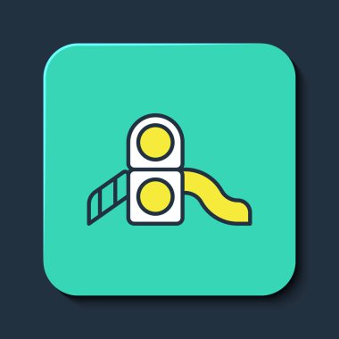 Doldurulmuş ana hatlı Slayt oyun alanı simgesi mavi arkaplanda izole edildi. Çocuklar kayar. Turkuaz kare düğme. Vektör