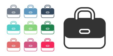 Beyaz arkaplanda siyah evrak çantası simgesi izole edildi. İş ilanı. İş portföyü. Simgeleri renklendirin. Vektör