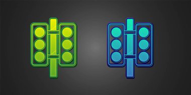Green and blue Racing traffic light icon isolated on black background.  Vector