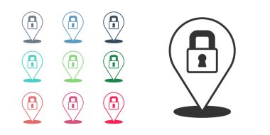 Siyah Kilit simgesi beyaz arkaplanda izole edildi. Asma kilit işareti. Güvenlik, güvenlik, koruma, gizlilik kavramı. Simgeleri renklendirin. Vektör