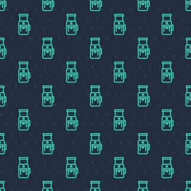 Yeşil çizgi elektrikli kahve öğütücü ikonu mavi arka planda kusursuz desen izole etti. Vektör