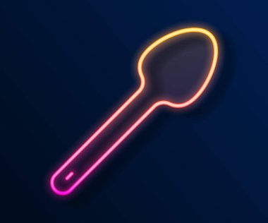 Parlayan neon hattı çay kaşığı simgesi siyah arkaplanda izole edildi. Mutfak aletleri. Çatal bıçak seti. Vektör