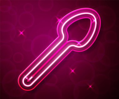 Parlayan neon hattı çay kaşığı simgesi kırmızı arkaplanda izole edildi. Mutfak aletleri. Çatal bıçak seti. Vektör