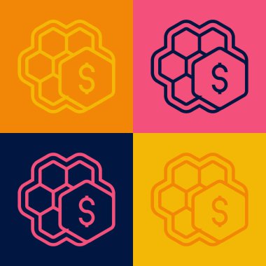 Pop art line Sale of honeycomb icon isolated on color background. Honey cells symbol. Sweet natural food.  Vector