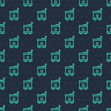 Green line Honey extractor icon isolated seamless pattern on blue background. Mechanical device for honey extraction from honeycombs.  Vector