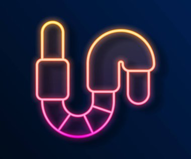 Parlayan neon hattı solucan simgesi siyah arkaplanda izole edildi. Balık oltası. Vektör