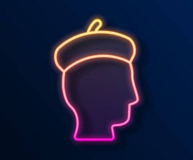 Parlayan neon hattı Fransız adam simgesi siyah arka planda izole edildi. Vektör