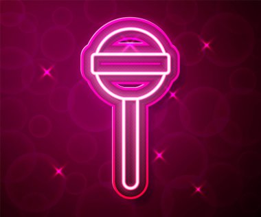 Parlayan neon hattı Lollipop simgesi kırmızı arkaplanda izole edildi. Yemek, lezzetli bir sembol. Vektör