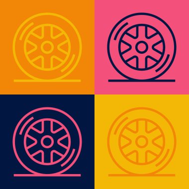 Pop Art Line Araba Tekerleği simgesi renk arkaplanında izole edildi. Vektör
