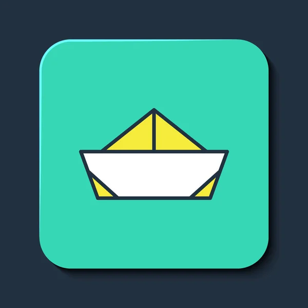 Filled Outline Folded Paper Boat Icon Isolated Blue Background Origami — стоковый вектор