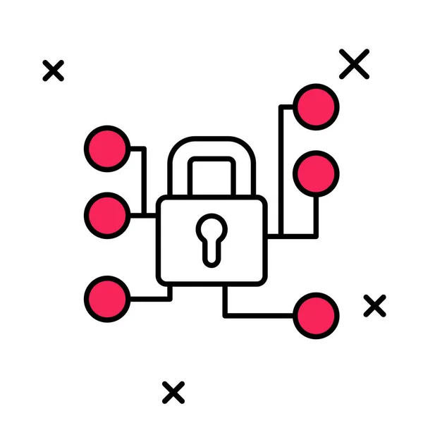 Filled Outline Cyber Security Icon Isolated White Background Closed Padlock — Stock vektor