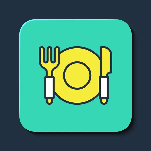 Filled Outline Plate Fork Knife Icon Isolated Blue Background Cutlery — 图库矢量图片