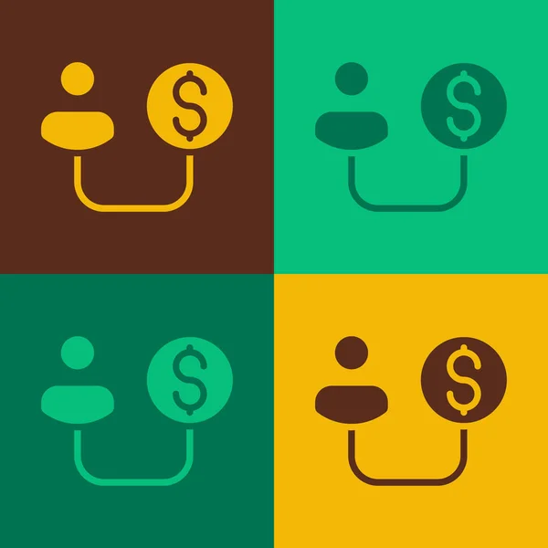 Pop Art Human Money Icon Isolated Color Background Concept Attracting — Stock vektor