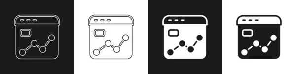 Set Market Analysis Icon Isolated Black White Background Report Text — Image vectorielle
