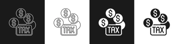 Set Tax Payment Icon Isolated Black White Background Vector —  Vetores de Stock