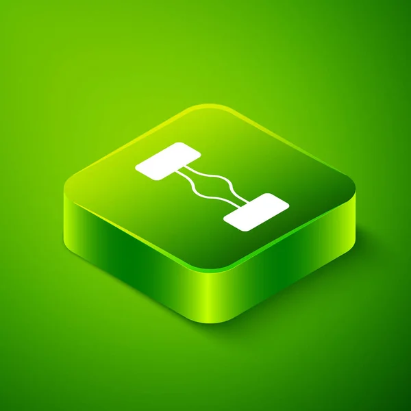 Isometric Chassis Car Icon Isolated Green Background Green Square Button —  Vetores de Stock