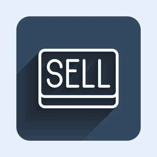 White Line Sell Button Icon Isolated Long Shadow Background Financial — стоковый вектор