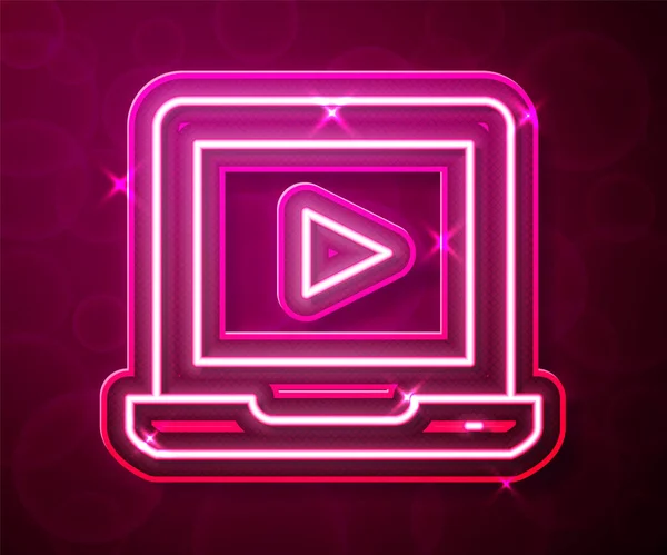 Leuchtende Neon Linie Online Spielen Video Symbol Isoliert Auf Rotem — Stockvektor