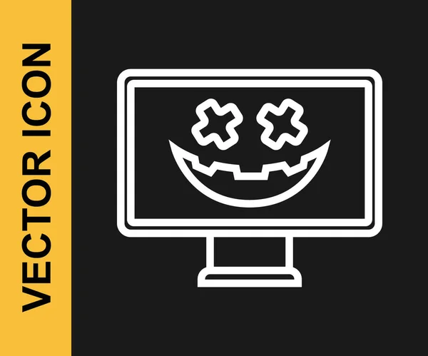 White Line Happy Halloween Holiday Icon Isolated Black Background Vector — Vetor de Stock