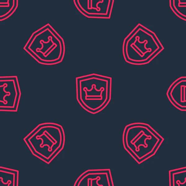 Red Line Shield Crown Icon Isolated Seamless Pattern Black Background — Wektor stockowy