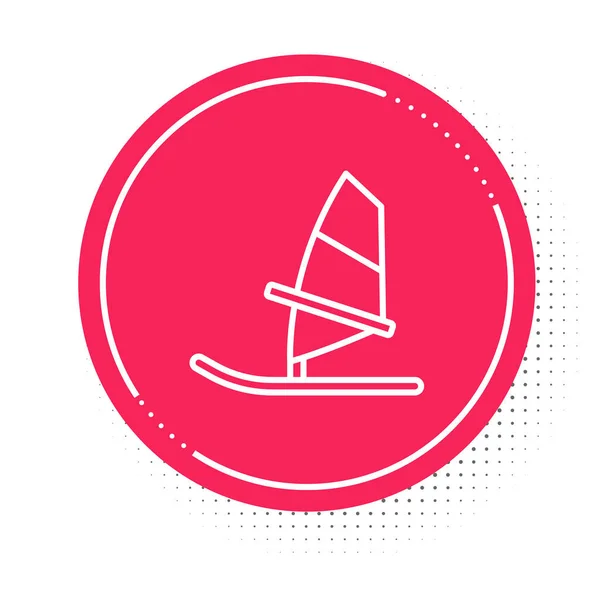 White Line Windsurfing Icon Isolated White Background Red Circle Button — Stock vektor