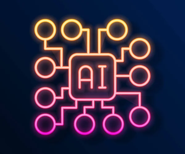 Glowing Neon Line Neural Network Icon Isolated Black Background Artificial — Stock Vector